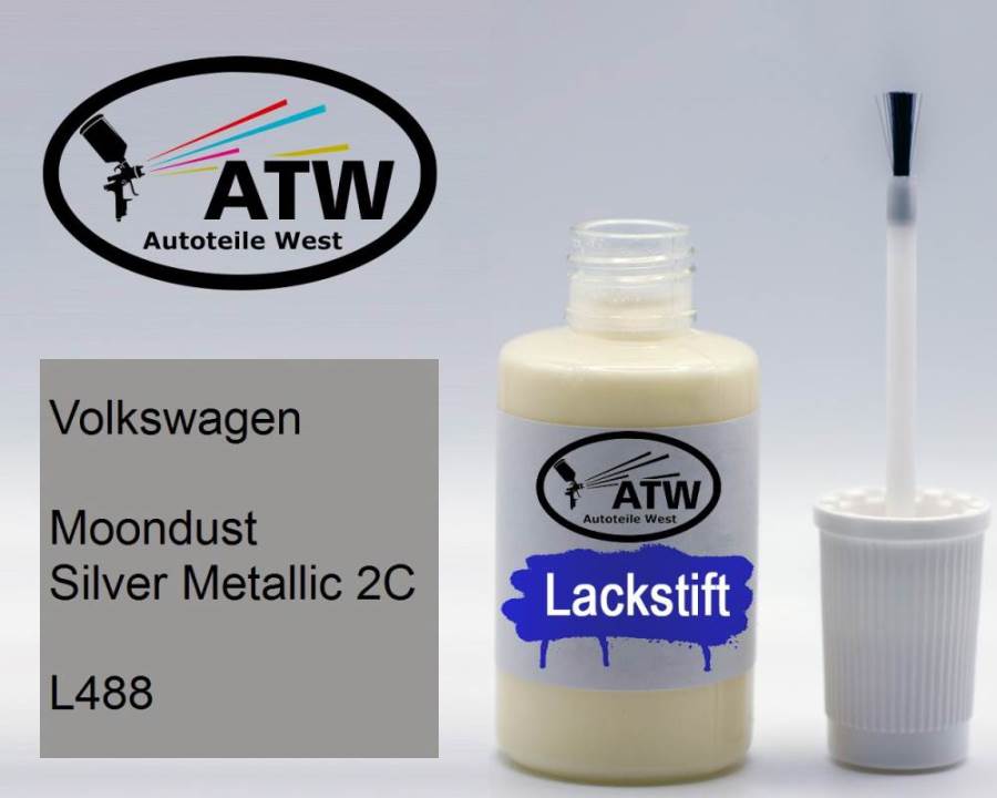 Volkswagen, Moondust Silver Metallic 2C, L488: 20ml Lackstift, von ATW Autoteile West.